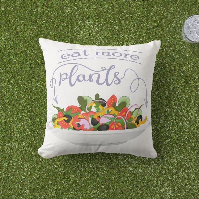 Eat more plants fresh salad motivation lettering outdoor pillow (Grass)