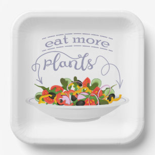 Eat more plants fresh salad motivation lettering paper plates