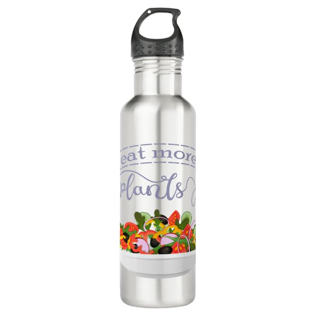 Eat more plants fresh salad motivation lettering stainless steel water bottle (Front)