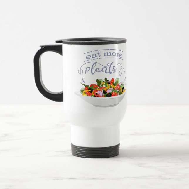 Eat more plants fresh salad motivation lettering travel mug (Left)