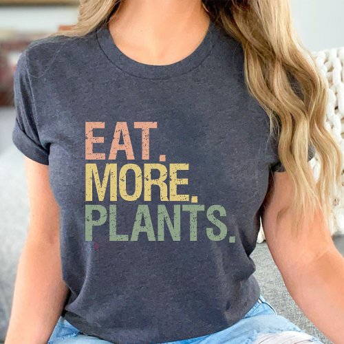 Eat More Plants Retro Vintage Vegetarian Black T_Shirt