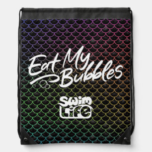 "Eat My Bubbles" Black/Rainbow scales Swim Life Drawstring Bag