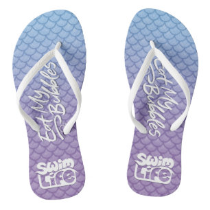 "Eat My Bubbles" Blue/Purple scales Swim Life Flip Flops