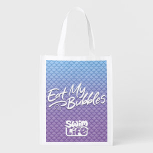 "Eat My Bubbles" Blue/Purple scales Swim Life Grocery Bag
