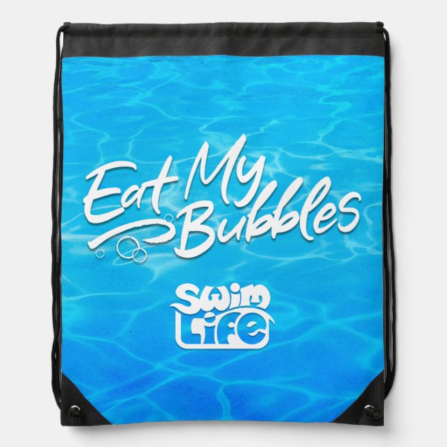 "Eat My Bubbles" Cool Pool Blue Swim Life Drawstring Bag (Front)