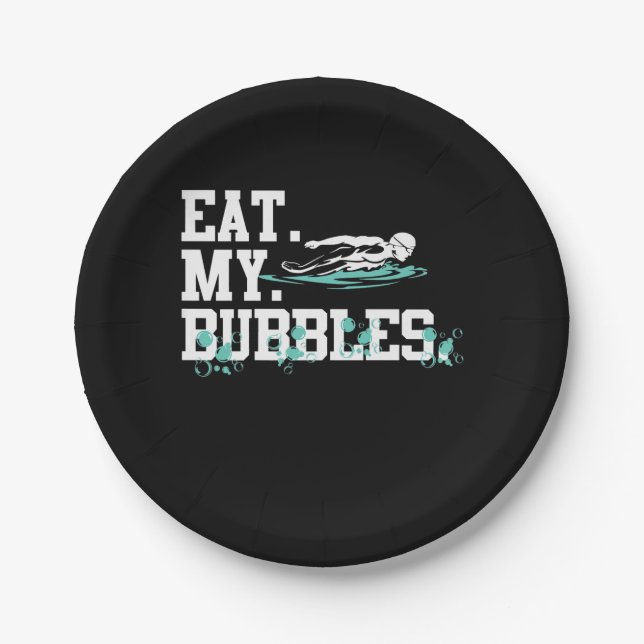 Eat My Bubbles Funny Swimming Gift  Swim Design Paper Plates (Front)