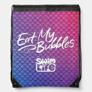 "Eat My Bubbles" Pink/Purple/Blue scales Swim Life Drawstring Bag