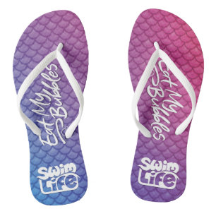 "Eat My Bubbles" Pink/Purple/Blue scales Swim Life Flip Flops