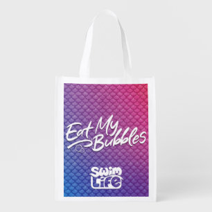 "Eat My Bubbles" Pink/Purple/Blue scales Swim Life Grocery Bag