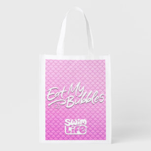 "Eat My Bubbles" Pink scales Swim Life Grocery Bag