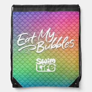 "Eat My Bubbles" Rainbow scales Swim Life Drawstring Bag