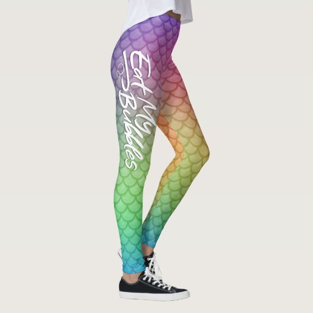 "Eat My Bubbles" Rainbow scales Swim Life Leggings (Right)