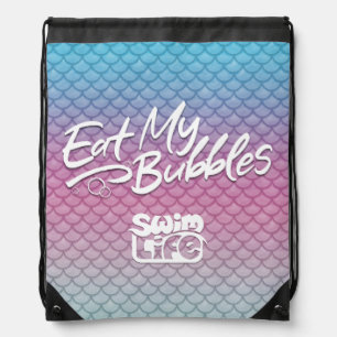 "Eat My Bubbles" Teal/Pink/Foam scales Swim Life Drawstring Bag