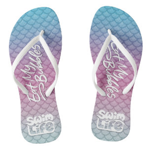 "Eat My Bubbles" Teal/Pink/Foam scales Swim Life Flip Flops
