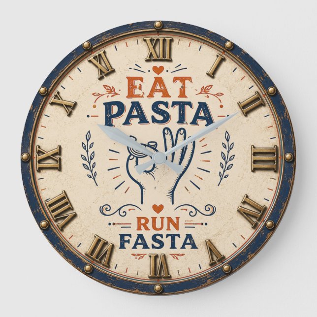 Eat Pasta Run Fasta Funny Italian Kitchen Decor  Large Clock (Front)