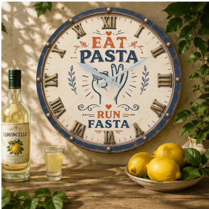Eat Pasta Run Fasta Funny Italian Kitchen Decor Large Clock