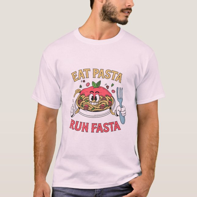 Eat Pasta Run Faster Spaghetti Marathon Runner T-Shirt (Front)