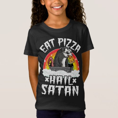 Eat Pizza Hail Satan Opossum Rainbow Kids Funny De T_Shirt