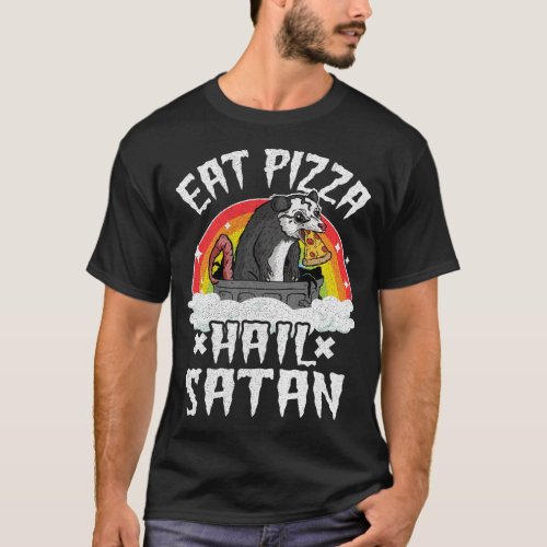 Eat Pizza Hail Satan Opossum Rainbow Kids Funny De T_Shirt