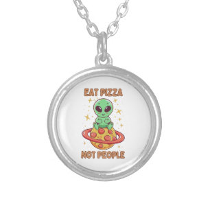 Eat pizza not people silver plated necklace