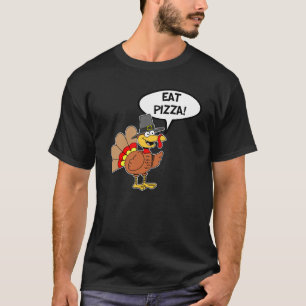 Eat Pizza Thanksgiving Turkey Pilgrim Cartoon T-Shirt