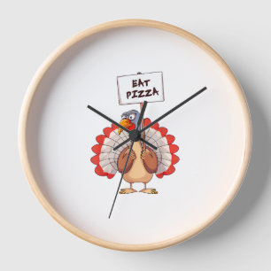 Eat Pizza Turkey Thanksgiving Adult Vegan Funny Clock