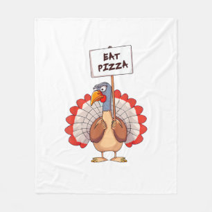 Eat Pizza Turkey Thanksgiving Adult Vegan Funny Fleece Blanket