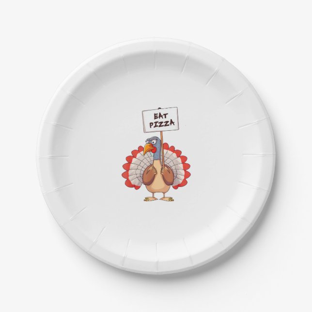 Eat Pizza Turkey Thanksgiving Adult Vegan Funny  Paper Plates (Front)