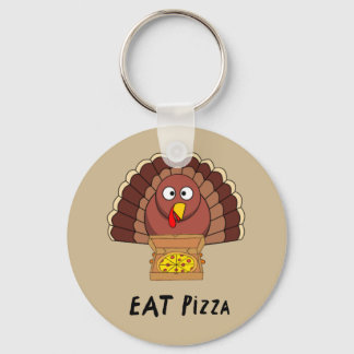 Eat Pizza With Thanksgiving Turkey Keychain