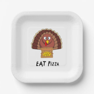Eat Pizza With Thanksgiving Turkey Paper Plates