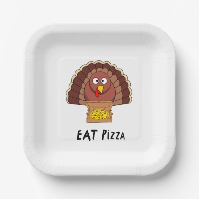 Eat Pizza With Thanksgiving Turkey    Paper Plates (Front)