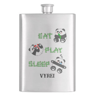 Eat Play Sleep Cute Baby Panda Comfortable Life Flask