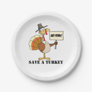 Eat Pork Save A Turkey Paper Plates