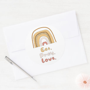 Eat, pray, love motivational colorful boho rainbow classic round sticker