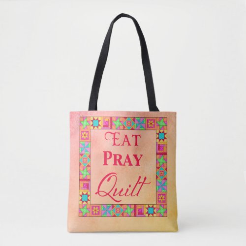 Eat Pray Quilt Colorful Patchwork MultiColor Block Tote Bag
