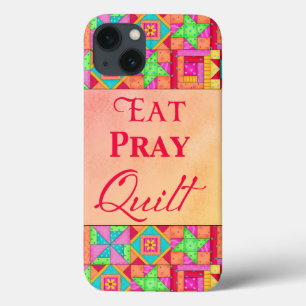 Eat Pray Quilt Red Coral Patchwork Block Art iPhone 13 Case