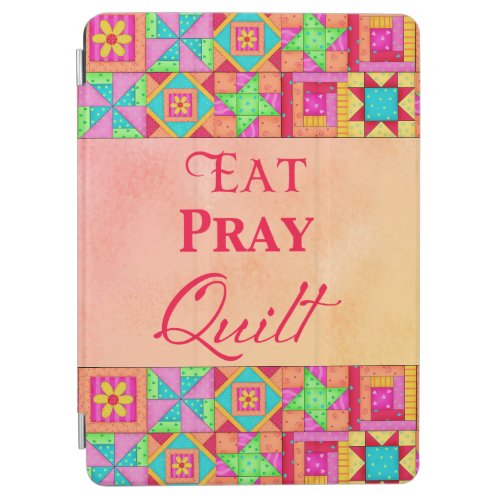 Eat Pray Quilt Words Coral Patchwork Block Art iPad Air Cover