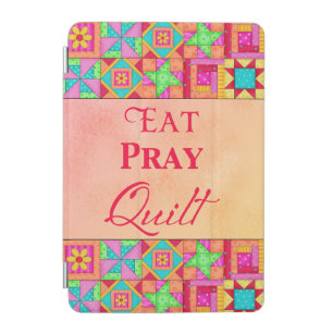 Eat Pray Quilt Words Coral Patchwork Block Art iPad Mini Cover