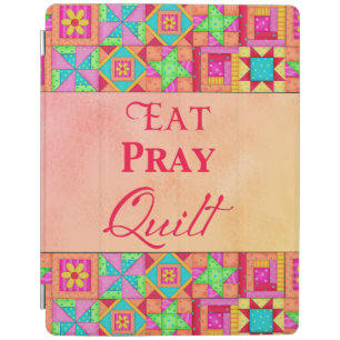 Eat Pray Quilt Words Coral Patchwork Block Art iPad Smart Cover