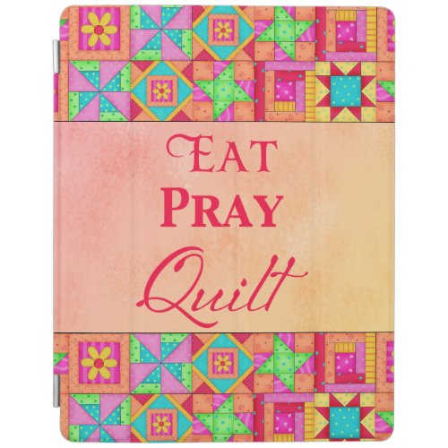 Eat Pray Quilt Words Coral Patchwork Block Art iPad Smart Cover