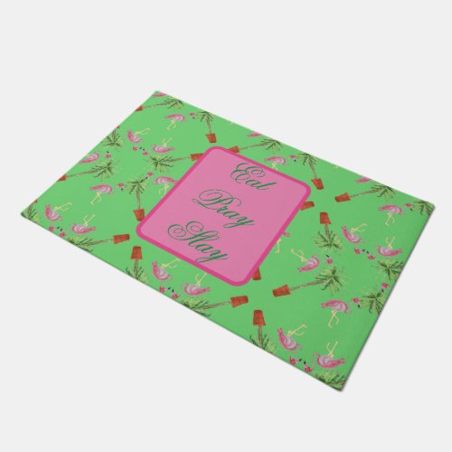 Eat Pray Slay Pink Flamingo Flamingos Palm  Doormat