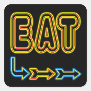 Eat Retro Neon Restaurant Sign Art Square Sticker