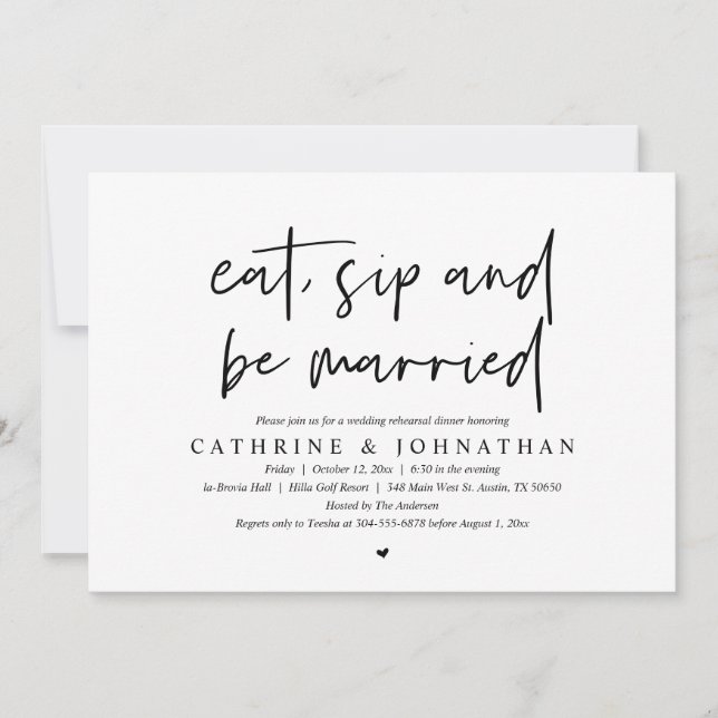Eat, Sip and be Married Wedding Rehearsal Dinner Invitation (Front)