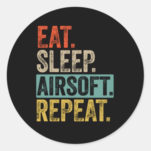 Eat sleep airsoft repeat retro vintage classic round sticker