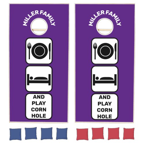 Eat sleep and play cornhole purple cornhole set