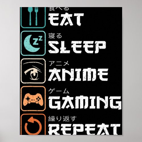 Eat Sleep Anime Gaming Repeat Fun Otaku Gamer  Poster