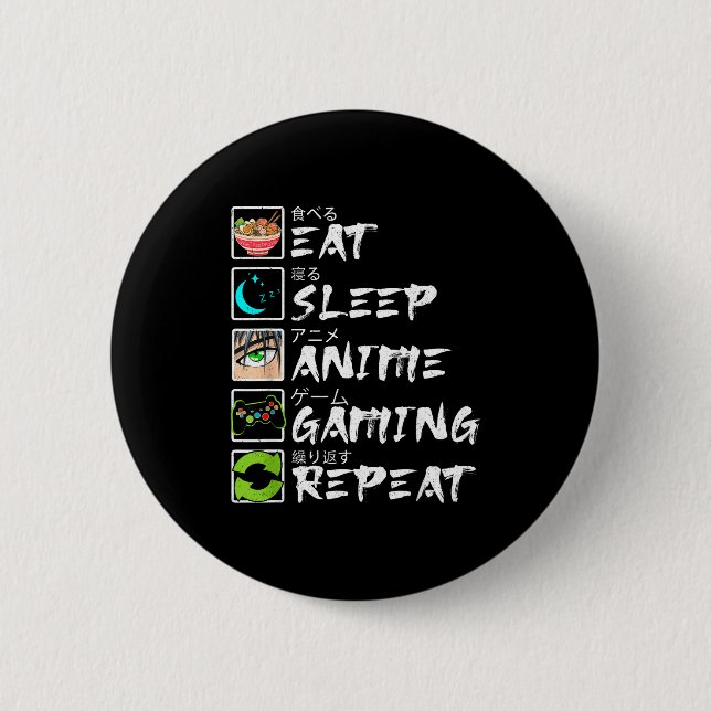 Eat Sleep Anime Gaming Repeat Gamer Men Teen Boy A Button (Front)