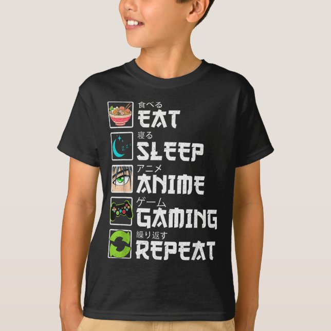 Eat Sleep Anime Gaming Repeat Gamer Men Teen Boy A T-Shirt (Front)