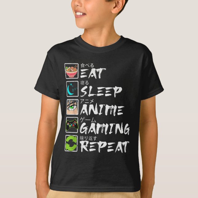 Eat Sleep Anime Gaming Repeat Gamer Men Teen Boy A T-Shirt (Front)