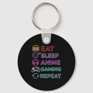 Eat Sleep Anime Gaming Repeat Gamer Men Teen Boy G Keychain